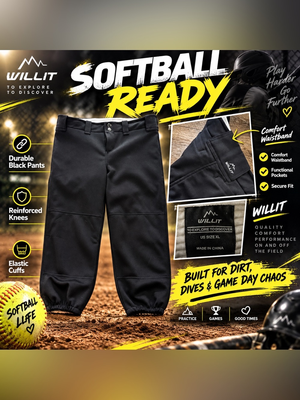 Girls Black Softball Pants - Game Ready